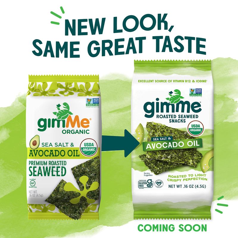 Gimme Seaweed - Sea Salt &amp; Avocado Oil - 6 Count - Organic Roasted Seaweed Sheets - Keto, Vegan, Gluten Free - Great Source of Iodine &amp; Omega 3s - Healthy On-The-Go Snack for Kids &amp; Adults