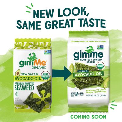 Gimme Seaweed - Sea Salt & Avocado Oil - 6 Count - Organic Roasted Seaweed Sheets - Keto, Vegan, Gluten Free - Great Source of Iodine & Omega 3s - Healthy On-The-Go Snack for Kids & Adults