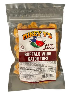 Mikey V&#39;s Buffalo Wings Gator Toes, Deep Fried Garlic Snacks, 4oz. Buffalo Wing Seasoning Fried Garlic.