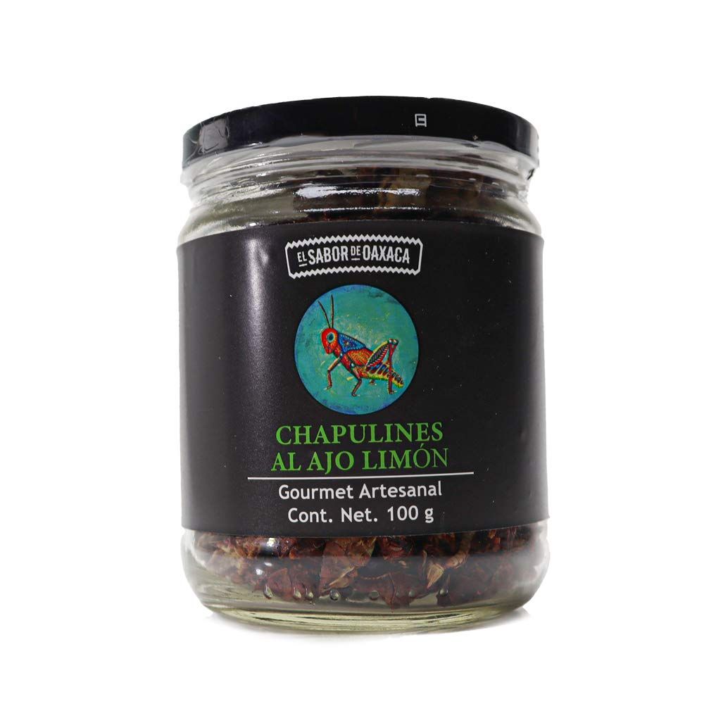 El Sabor de Oaxaca, Chapulines Ajo y Limn PREMIUM, Healthy Snacks, Garlic and Lemon Grasshoppers, Handcrafted, Mexican Gourmet Artisan Product, 3.5 Oz