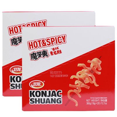 WeiLong Konjac Snack, Spicy Hot Strips, Spicy Snacks Latiao La tiao, Chinese Snacks Moyushuang, Spicy Flavor, (), 18g20 Bags, Pack of 2