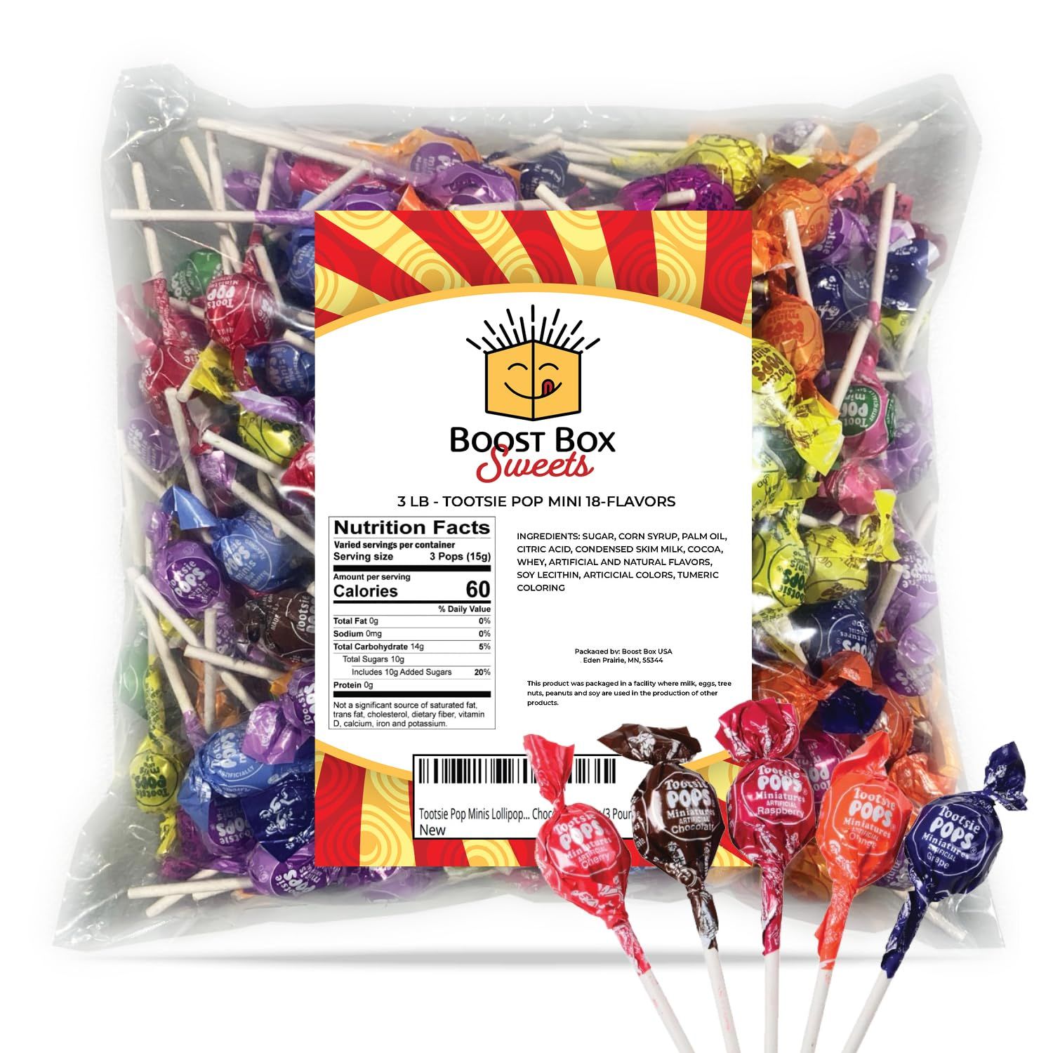 Tootsie Pop Minis Lollipops 18 Flavors Hard Candy Outside with Chewy Chocolate Center (3 Pound)