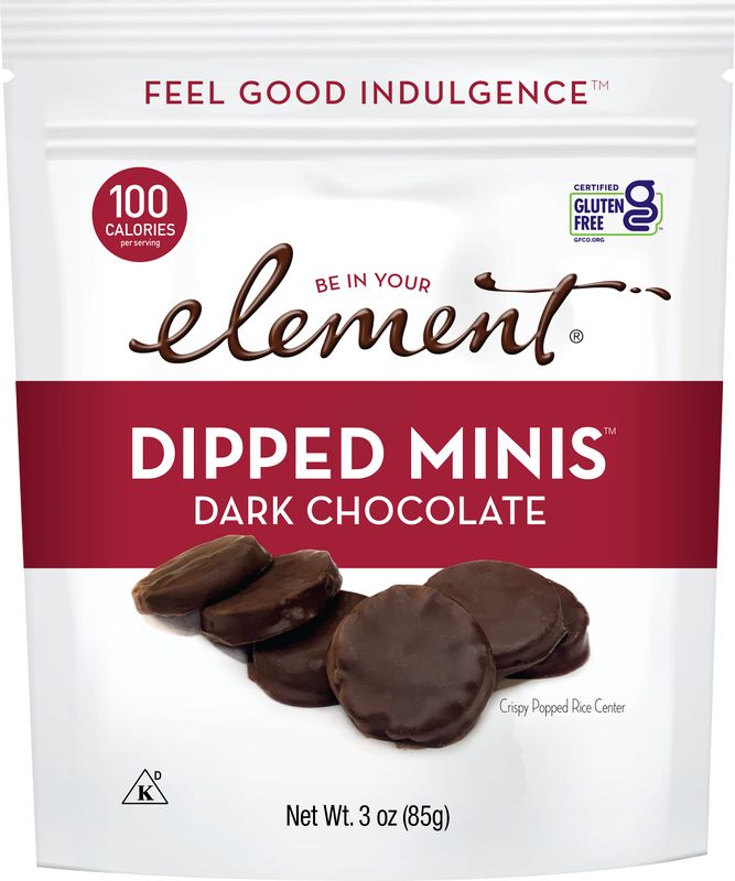 Element Snacks - Dark Chocolate Dipped Minis (Pack of 8) All-Natural Rice, Organic Healthy Snacks for Kids or Adults, Certified Gluten-Free and Kosher