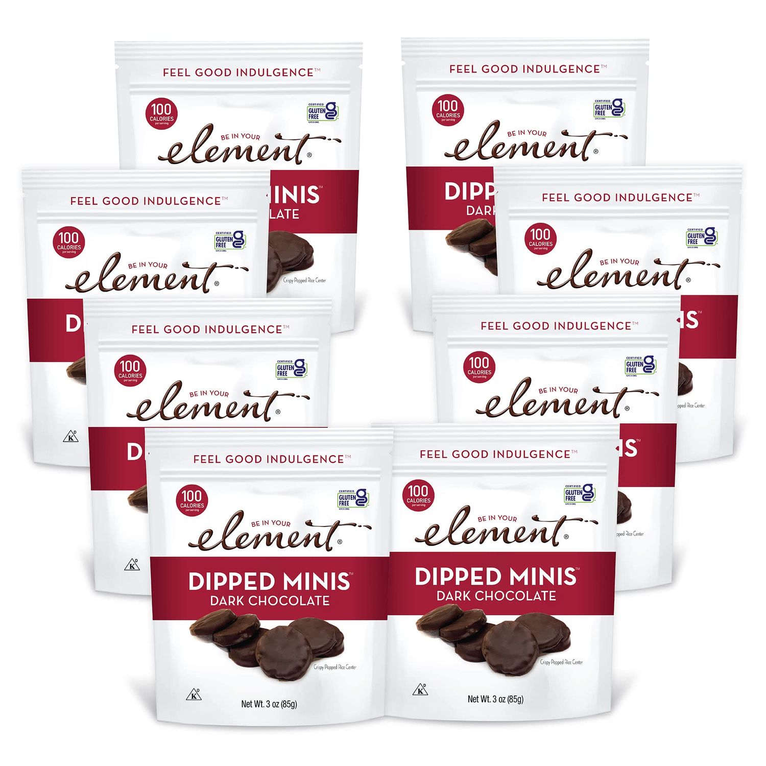 Element Snacks - Dark Chocolate Dipped Minis (Pack of 8) All-Natural Rice, Organic Healthy Snacks for Kids or Adults, Certified Gluten-Free and Kosher