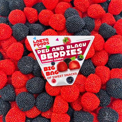 Berries Gummy Candy (2 Pound Bag), Red and Black Soft Snacks