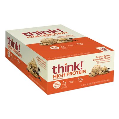 think Protein Bars, High Protein Snacks, Gluten Free, High Fiber, Peanut Butter Chocolate Chunk, 10 Count