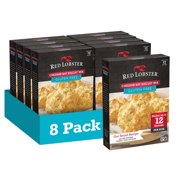 Red Lobster Gluten Free Cheddar Bay Biscuit Mix With Garlic Herb Seasoning, Cheddar Gluten Free Biscuit Mix, 11.36 Oz Box (Pack of 8)