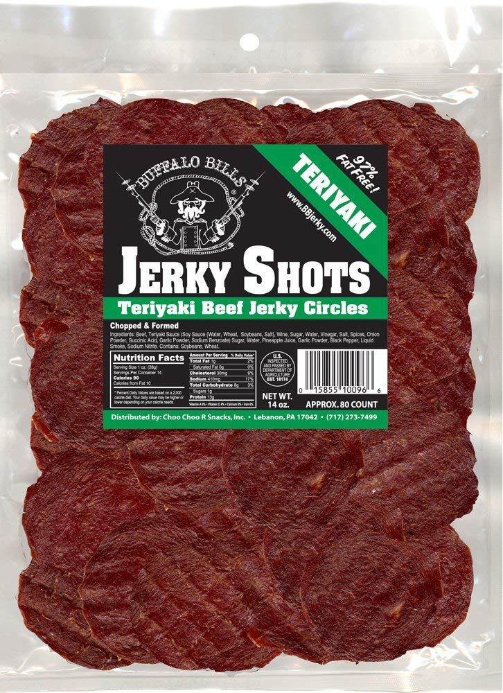 Buffalo Bills 14oz Teriyaki Beef Jerky Shots (80 teriyaki beef jerky circles per bag)
