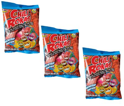 Chili Rokas Revolcadas (18 Pieces, 3 Pack), Assorted Mexican Candies, Sweet and Sour Hard Candy Pieces, Mexican Party Supplies, Chili-Covered Snacks, Individually Wrapped Candies
