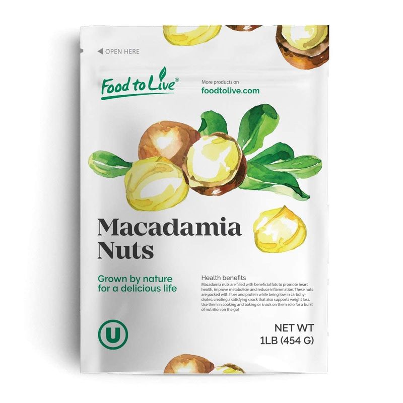Food to Live Whole Macadamia Nuts, 1 Pound - Non-GMO Verified, Raw, Unsalted, Unroasted, Keto Friendly, Kosher, Vegan, Bulk, Great as Snack and for Baking, Good Source of Manganese, Thiamin, &amp; Copper