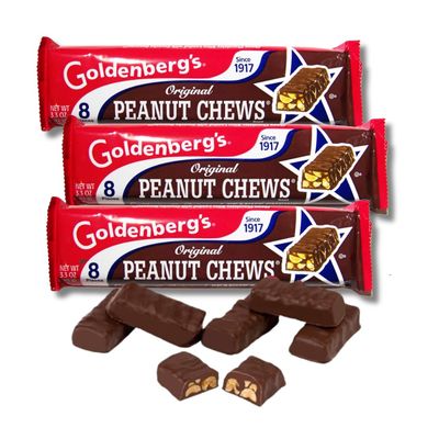 Goldenberg&#39;s Peanut Chews - Original Dark Chocolate Peanut Candy Gifts By Lyza&#39;s Swets &amp; Treats (Pack of 3, 3.3 oz. Bars)