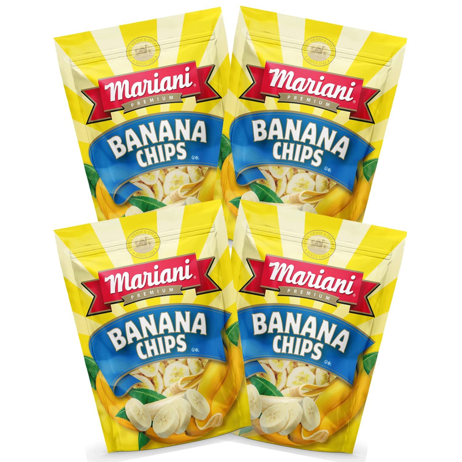 Mariani Banana Chips | Dried Fruit | Healthy Snacks for Kids &amp; Adults | Vegan Snacks | Gluten Free Snacks | 6 Ounces (Pack of 4)