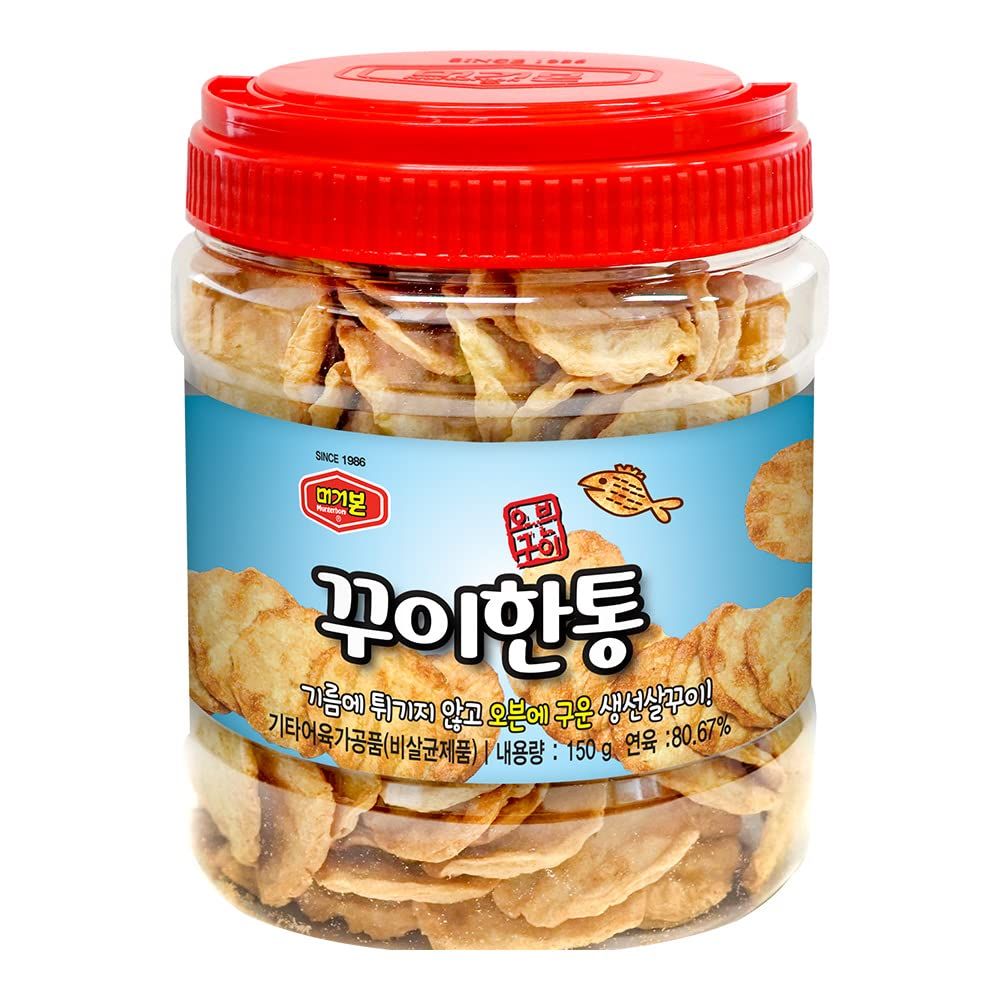 MURGERBON Baked Fish Snack 5.3oz (150g) - Fish Chips Bite, Seafood Snack, Korean Snacks, Oven Baked Filefish Fillet Jerky, Perfect Party Sized Tub for Sharing, Light, Crunch Snacks, Pack of 1