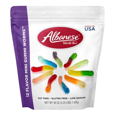 Albanese World&#39;s Best 12 Flavor Mini Gummi Worms, 36oz Bag of Candy, Soft &amp; Chewy Candy Snacks, Fruity Flavor Assortment