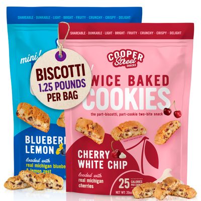 Cooper Street Twice Baked Italian Biscotti Cookies - Crispy, Light and Healthy Biscotti Cookies in Delicious Blueberry Lemon and Cherry White Chunk Flavor| Peanut &amp; Dairy Free | 20oz | 2 Pack