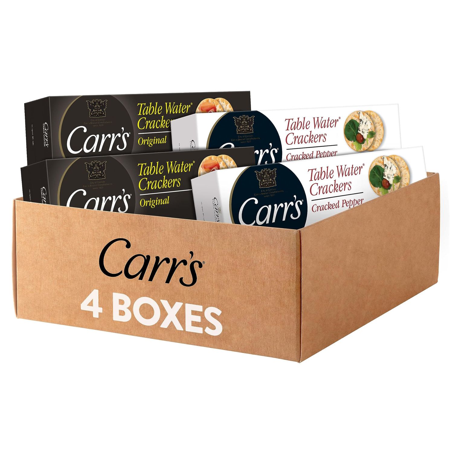 Carr&#39;s Table Water Crackers, Baked Snack Crackers, Party Snacks, 2 Flavor Variety Pack (4 Boxes)