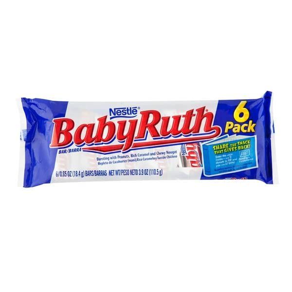 (2 pack) Baby Ruth Fun Size, 6 Pack Bar, Dry Roasted Peanuts, Rich Caramel, and Smooth Nougat 3.9 oz