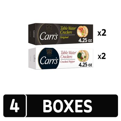 Carr's Table Water Crackers, Baked Snack Crackers, Party Snacks, 2 Flavor Variety Pack (4 Boxes)