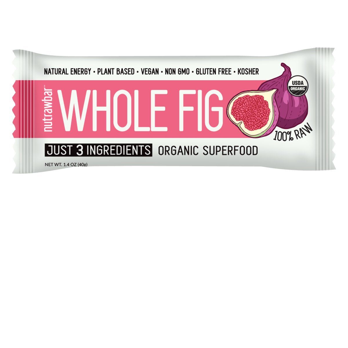 Nutrawbar, Organic Superfood, Raw Fruit and Nut Bar, Whole Fig, 1.4 Oz, 12 Count