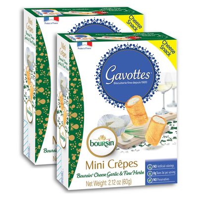 Gavottes French Boursin Cheese Filled Mini Crispy Crepes 2 Pack | Crepe Crackers with Boursin Garlic &amp; Herb Cheese Filling | Ready to Eat Crispy Crepes Snack From France(2 Packs of 2.12oz60g)