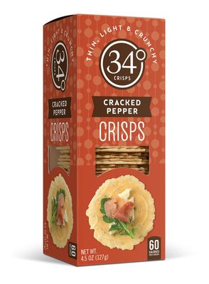 34 Degrees Cracked Pepper Crisps | Light &amp; Crunchy Thin Crackers for Charcuterie, Cheese Boards &amp; Entertaining, 6 Pack (4.5oz each)