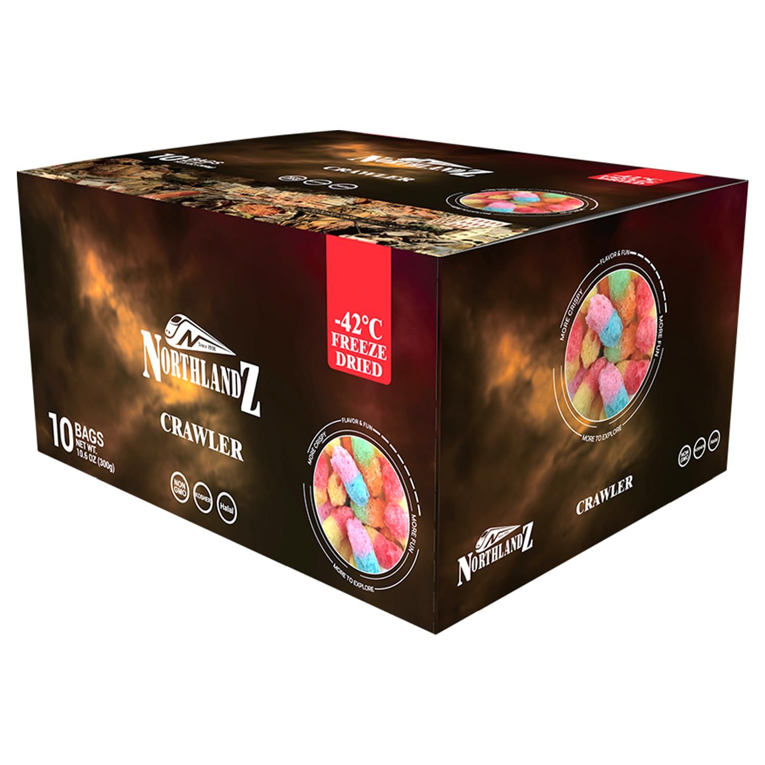NORTHLANDZ Freeze Dried CRAWLER CANDY | Sweet &amp; Sour Gummy Candy with a Crunch | 1ozeach 10-Pack | Intense Fruit Flavors | Unique Freeze-Dried Snack Treat