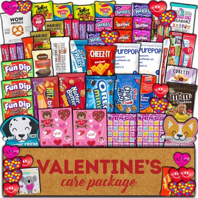Valentine&#39;s Day Care Package (70ct) Snack Box Gift Bundle Assortment Chocolates Candy Treats Basket - For Boyfriend Girlfriend Boys Girls Kids Adults Students