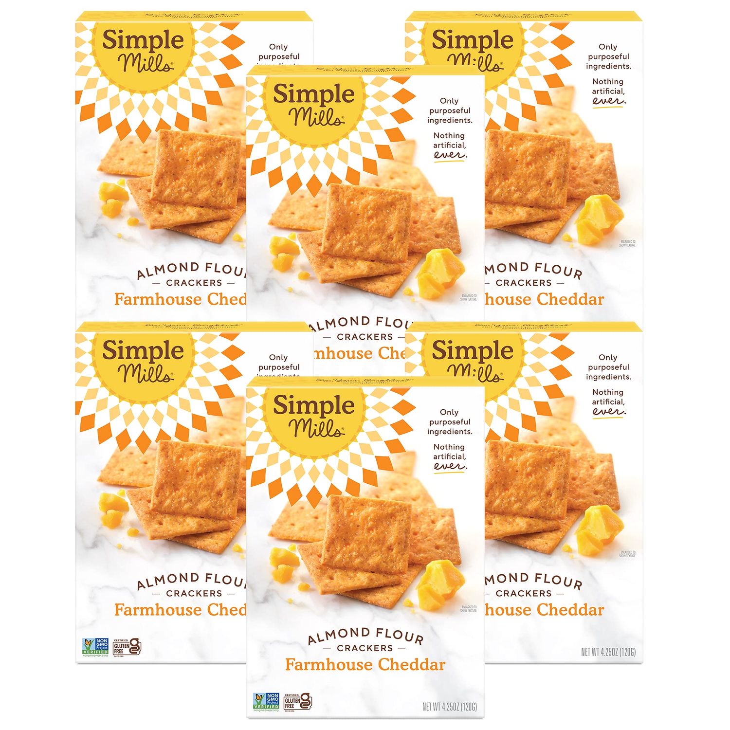 Simple Mills Almond Flour Crackers, Farmhouse Cheddar - Gluten Free, Healthy Snacks, 4.25 Ounce (Pack of 6)