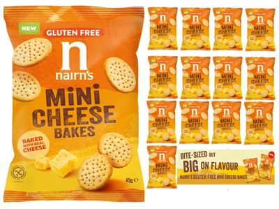 Nairn&#39;s Gluten-Free Mini Cheese Bakes | Healthy Savory Snack | Low-Calorie, Baked Not Fried | High in Fiber &amp; Protein | 4.4 oz Bag (Pack of 12)