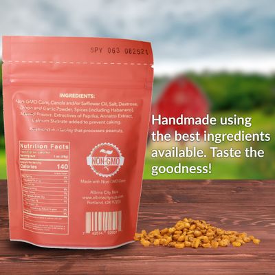 Albina City Nuts Spicy Toasted Corn - Supremely Spicy, Tasty Snack with a Gentle Crunch Made from Non-GMO Ingredients Free of Sulfites, Gluten, Artificial Flavors, and Preservatives - 3oz