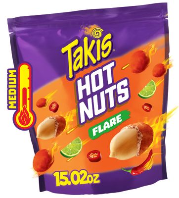 Takis Flare Hot Nuts 15.02 oz Sharing Size Resealable Bag, Chili Pepper &amp; Lime Flavored Medium Spicy Double-Crunch Peanuts