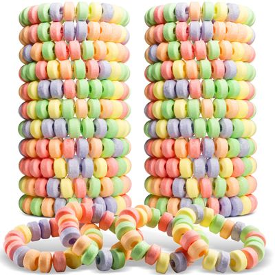 36-pack Candy Bracelets Individually Wrapped 2.5 Inch Novelty Candy Jewelry For Kids Bracelets Stretchable Edible Colorful Fruit Flavor Rainbow Candy Bulk Candy For Party Favors Supplies &amp; Goodie Bags