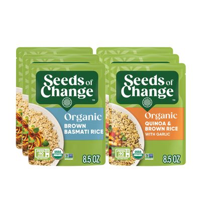 SEEDS OF CHANGE Organic Rice Variety Pack Quinoa and Brown Rice with Garlic &amp; Whole Grain Brown Basmati Rice 8.5 oz. (Pack of 6)