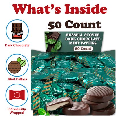 Dark Chocolate Mint Patties, 50 Count, Individually Wrapped Chocolate Covered Mint Patties, 1.5 Pounds of Bulk Chocolate Mint Candy for Snacks, Office Treats and Party Favors