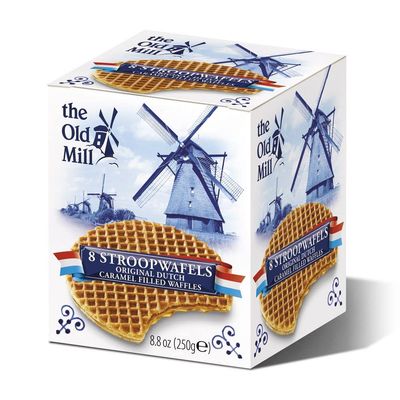 The Old Mill 8 Stroopwafels Original Dutch Caramel Filled Waffels BOX - 250g FROM HOLLAND