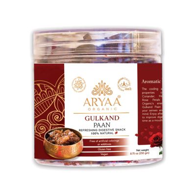 Aryaa Organic Gulkand Paan 8.75oz (250g)| Herbal Tea &amp; Digestive Snack | 100% Natural, Vegan, Gluten-Friendly | Sound-Infused, Non-GMO | Authentic Indian Delight | Perfect for Sipping or Snacking