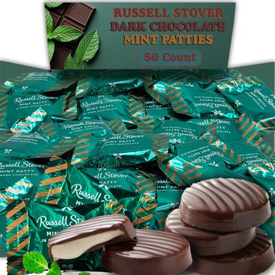 Dark Chocolate Mint Patties, 50 Count, Individually Wrapped Chocolate Covered Mint Patties, 1.5 Pounds of Bulk Chocolate Mint Candy for Snacks, Office Treats and Party Favors