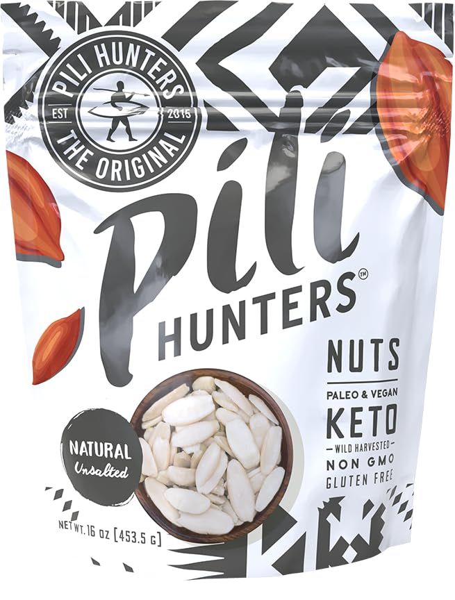 Pili Hunters - Wild Sprouted Pili Nuts, Natural Unsalted Plain (1 lb Bag) KetoPaleoVegan Snacks, Low Carb Energy, Gluten Free, No Sugar Added, Superfood, The Original
