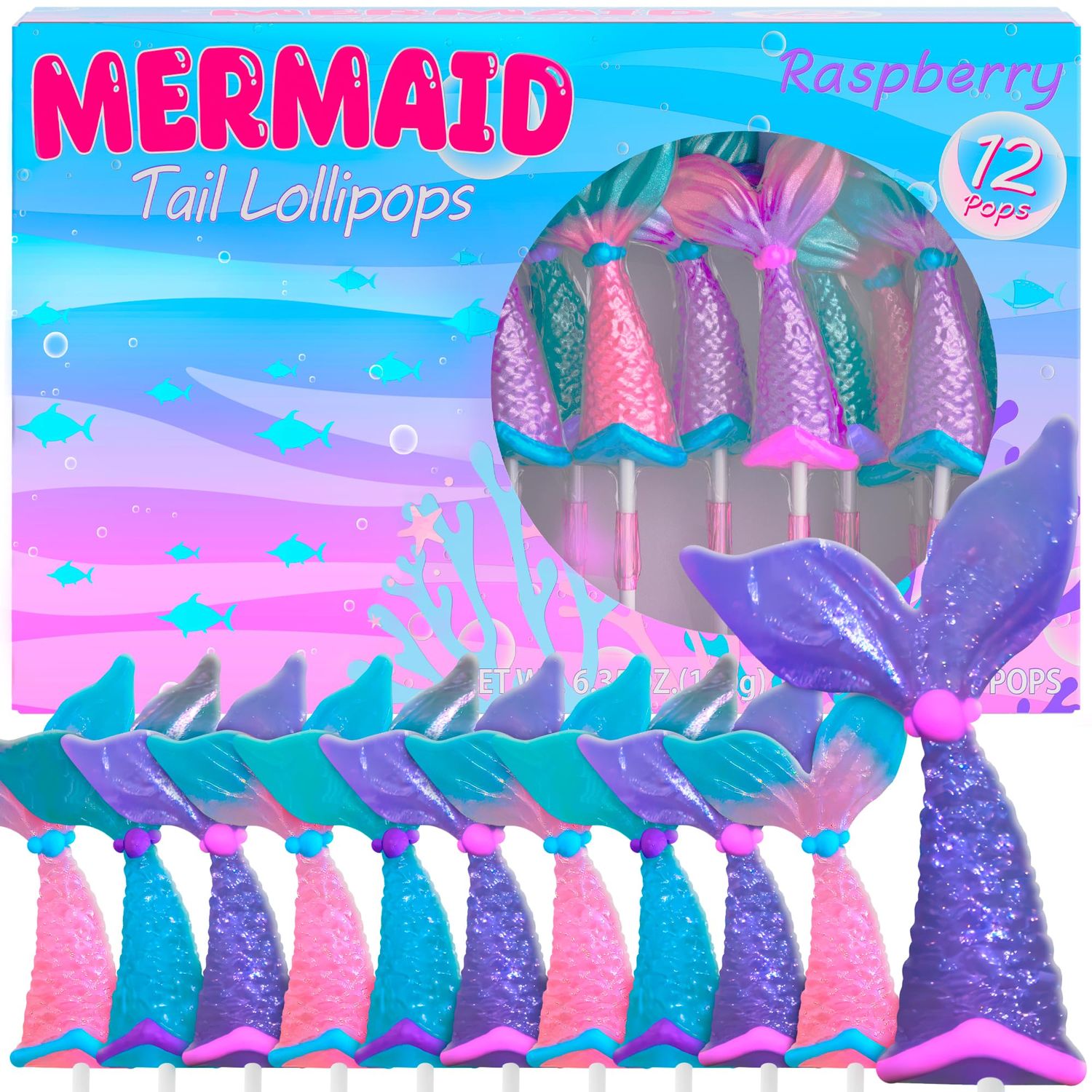 Mermaid Lollipops 12pk- Mermaid Candy For Mermaid Party Favors &amp; Mermaid Party Supplies - Mermaid Tail Candy For Mermaid Birthday Decorations - Mermaid Snacks