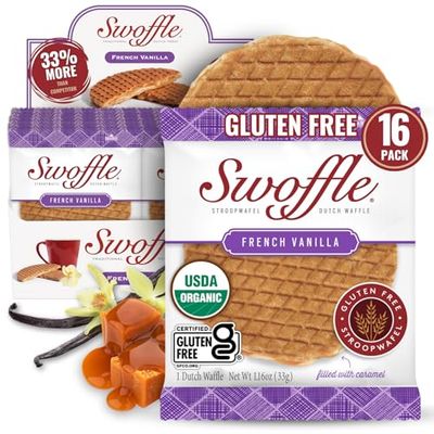 Gluten Free Organic Stroopwafels by Swoffle - French Vanilla | (16) 1.16oz Wafers | non-GMO, Wheat Free, Kosher, Soy Free, Nut Free and All Natural