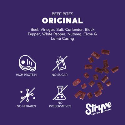 Stryve Protein Snacks - Protein Rich, Beef Bites | 28g Protein, Sugar Free, Carbs Free, Gluten Free, Dairy Free, Keto &amp; Paleo Friendly | Original, Pack Of 4