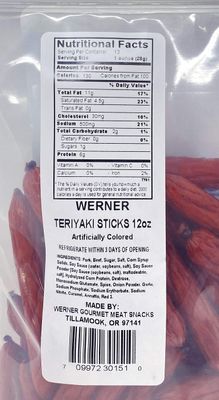 Werner Gourmet Meat Snacks, Teriyaki Mini Sticks - 12 oz.