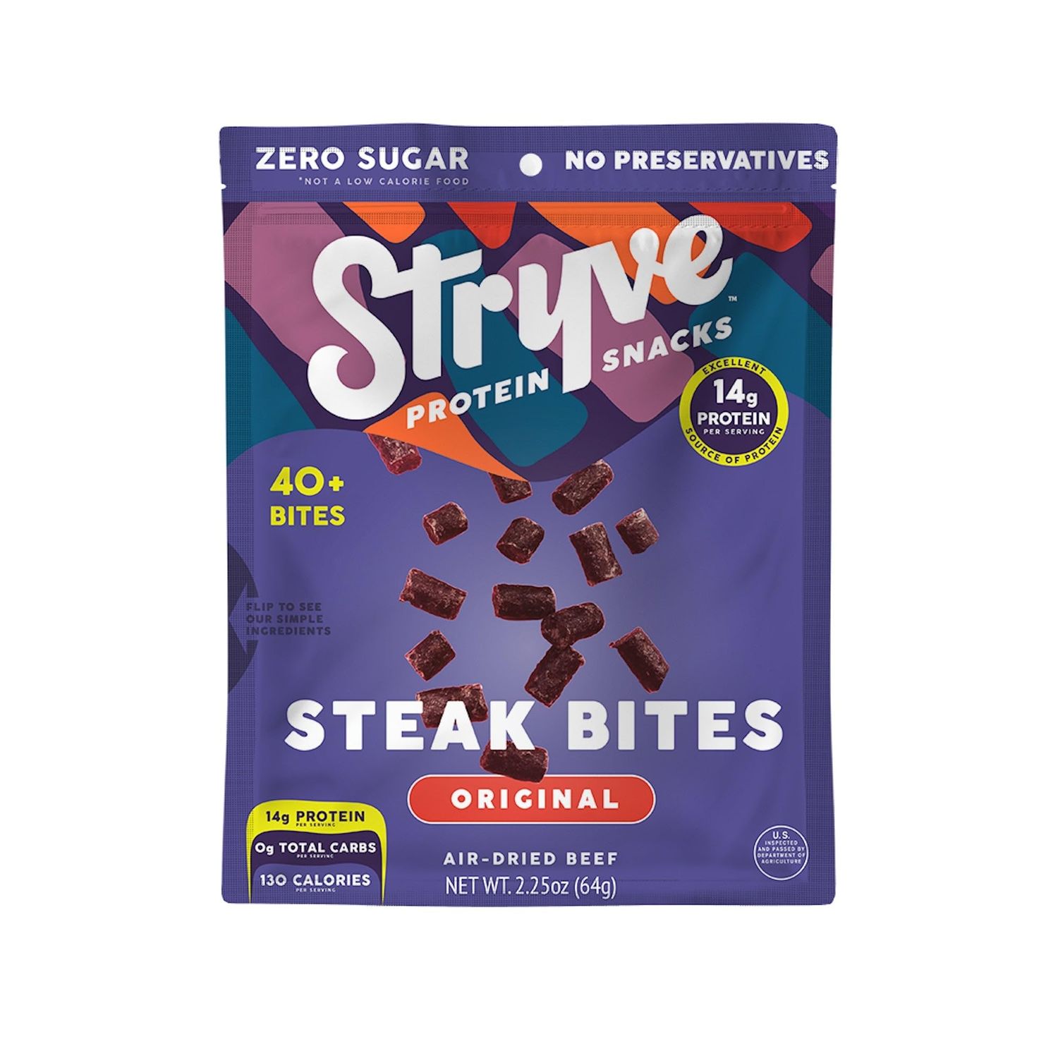Stryve Protein Snacks - Protein Rich, Beef Bites | 28g Protein, Sugar Free, Carbs Free, Gluten Free, Dairy Free, Keto &amp; Paleo Friendly | Original, Pack Of 4