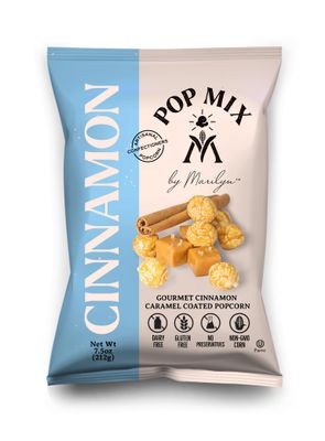 POPMIX By Marilyn - Cinnamon Caramel Coated Popcorn Made With Plant Based Butter - Vegan, Gluten Free Popcorn, Non-GMO, Healthy Popcorn Snacks - No Artificial &amp; No Preservatives- 7.5 oz