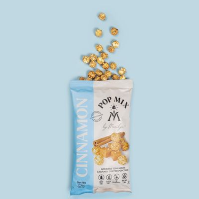 POPMIX By Marilyn - Cinnamon Caramel Coated Popcorn Made With Plant Based Butter - Vegan, Gluten Free Popcorn, Non-GMO, Healthy Popcorn Snacks - No Artificial &amp; No Preservatives- 7.5 oz