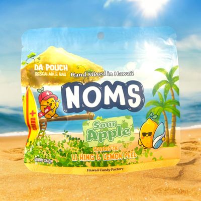 NOMS Sour Apple Gummy Candy - Handcrafted Hawaiian Snack with Li Hing &amp; Lemon Peel - Sweet &amp; Tangy Island Flavor in a Resealable Pouch