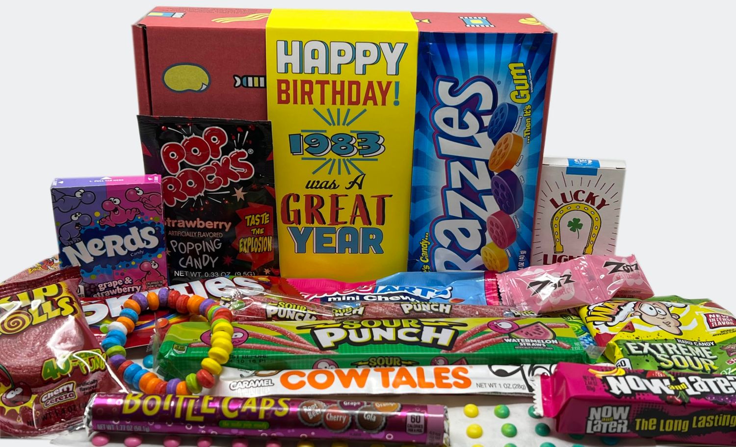 RETRO CANDY YUM  1983 42nd Birthday Nostalgic Candy Gift Basket Box Assortment from Childhood for 42 Year Old Man or Woman Born 1983 Jr