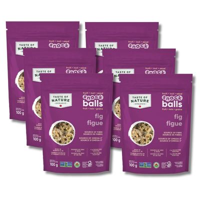 Taste of Nature Nut &amp; Seed Snack Balls - All Organic, Gluten-Free &amp; Non-GMO - Vegan-Friendly Nutritious Snack - 100g Bags, Fig (Pack of 6)