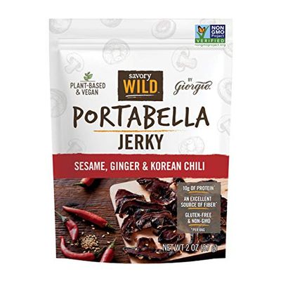Giorgio Savory Wild Vegan Portabella Mushroom Jerky Gluten Free &amp; Non-GMO Sesame, Ginger &amp; Korean Chili, 2 ounce (pack of 1)