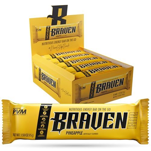 Braven Bar Pineapple Energy Bars (1.59 oz, Pack of 20) - Energy Chews with 5g Protein - On-the-Go Energy Snacks for Running, Hiking, and Sports - Gluten Free Snacks for Sustained Energy Boost